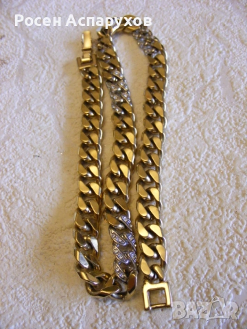 Масивно Позлатено Колие Синджир Сваровски, снимка 4 - Колиета, медальони, синджири - 53906462