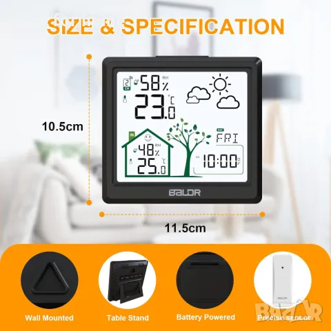 Bluetooth и Wifi  метеорологична станция  с външен сензор LEVIPE, снимка 4 - Друга електроника - 50035090