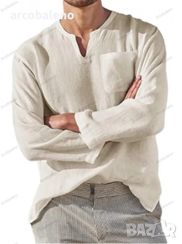 Мъжка ежедневна риза с V-образно деколте и дълъг ръкав, 7цвята - 023, снимка 2 - Ризи - 39731656