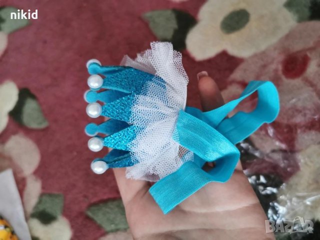 фиба шнола корона за коса глава за принцеса бебе на ластик с мъниста и брокат, снимка 5 - Други - 15684174