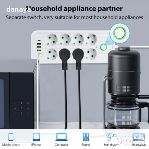 6040 Удължител USB разклонител с 8 гнезда, 4 USB порта, Type C, снимка 5 - Друга електроника - 51732501