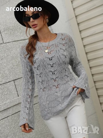 Дамски свободен пуловер с кръгло деколте, 3цвята - 023, снимка 17 - Блузи с дълъг ръкав и пуловери - 42926615