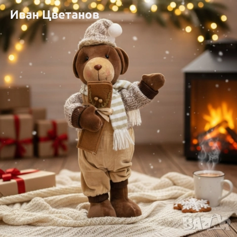 Плюшено мече с празничен тоалет – стилна декорация за дом, офис и подарък