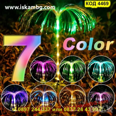 Цветна соларна лампа с RGB подсветка –  Медуза - КОД 4469, снимка 2 - Градински мебели, декорация  - 50325744