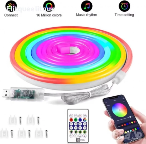 Интелигентна неонова Led лента - 5 метра, снимка 10 - Лед осветление - 52311492