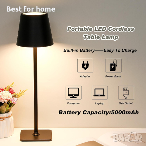 Комплект от 2 бр ЛЕД акумулаторни лампи- кафяви-метал, снимка 10 - Настолни лампи - 44694768