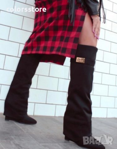 Ботуши на платформа - черен велур - K-40