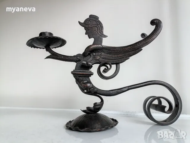 Vintage , настолен свещник, ангел , ковано желязо с богата орнаментика. , снимка 6 - Антикварни и старинни предмети - 49119858