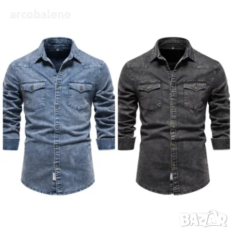 Ежедневна мъжка дънкова риза с дълъг ръкав, 2цвята 