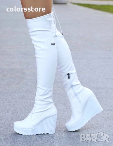 Ботуши на платформа - бяла кожа - 1906, снимка 2 - Дамски ботуши - 39082718