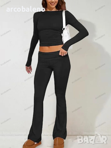 Дамски ежедневен едноцветен моден комплект с дълъг ръкав, 4цвята , снимка 12 - Комплекти - 44737988