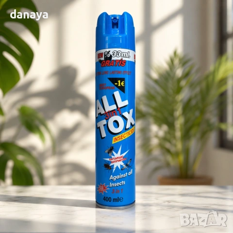6594 Спрей против насекоми ALL TOX 3в1, мощна защита срещу мухи, комари и хлебарки, 400 мл