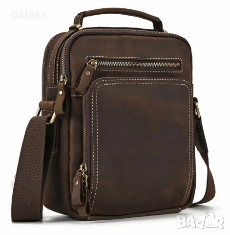 Мъжка кожена винтидж (делова) чанта /Crazy Horse* Кафява естествена кожа!