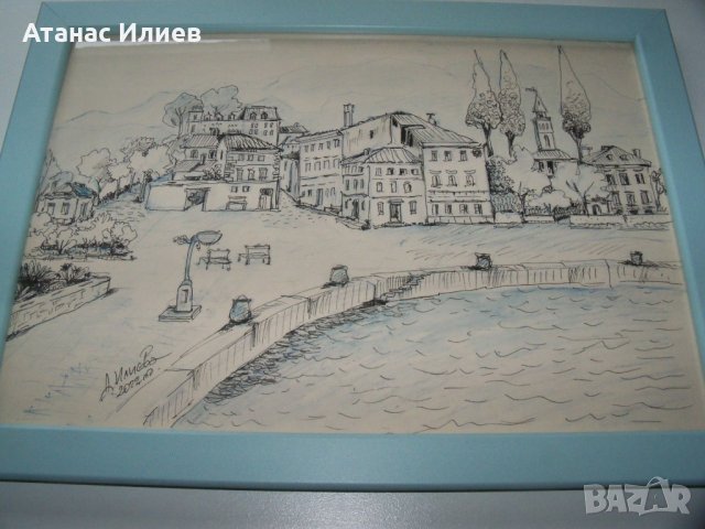 Градски пейзаж 2, графика на художничката Десислава Илиева, подписана., снимка 3 - Картини - 39466576