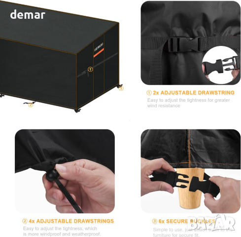 HEIMUNI Г-образен калъф за градински ъглов диван водоустойчив 250x180x90x80/65cm, снимка 5 - Градински мебели, декорация  - 44797842