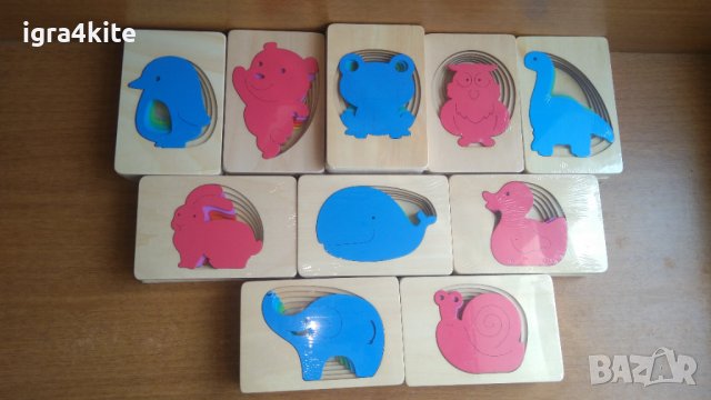 Дървени 3D пъзели за напасване с пластове 10 модела / дървени играчки