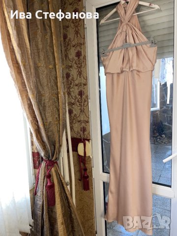 бална абитуриентска рокля парти елегантна рокля тип русалка сатен бежова натурален цвят ASOS, снимка 17 - Рокли - 44492983