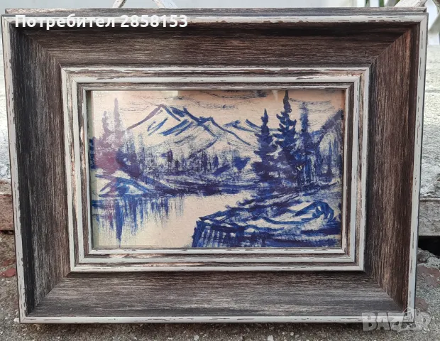 Стара картина пейзаж маслени бои на картон