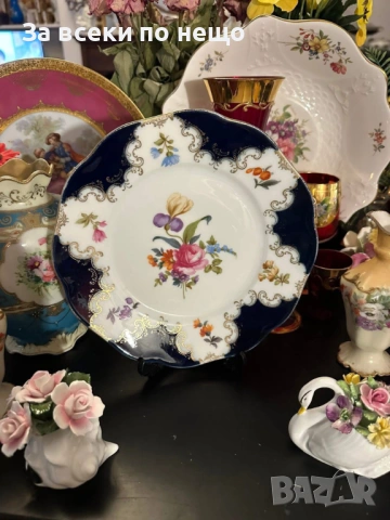 Circa 1922 - великолепно класическо плато в кобалт, злато и ръчно изрисувани цветя Код P1883, снимка 7 - Декорация за дома - 53311134