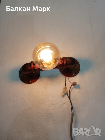 Винтидж,индустриален аплик,лампа от водопроводни тръби - месинг, снимка 2 - Други - 50737083