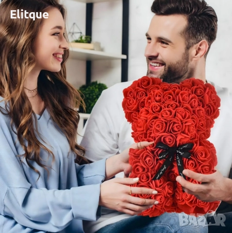 Плюшено мече с LED рози - подарък за мама, момиче, баба - комплект вечни рози 25 см, снимка 5 - Подаръци за жени - 52939488