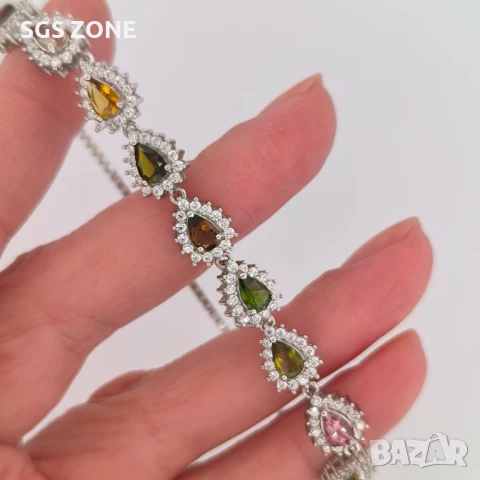 сребърна гривна с многоцветен турмалин