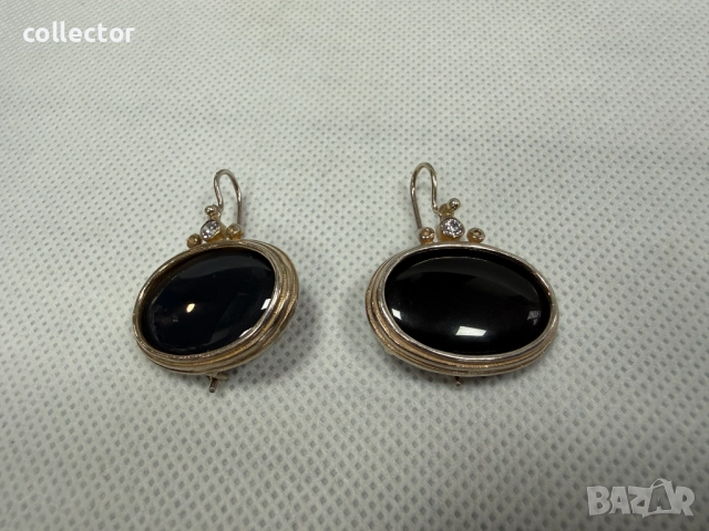 Сребърни обеци с черен оникс. №7766, снимка 5 - Обеци - 52832621