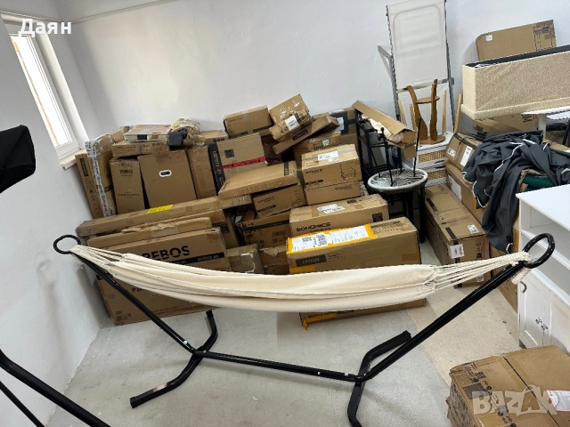 Хамак с метална рамка 240кг SONGMICS, бежов , снимка 3 - Градински мебели, декорация  - 51892424