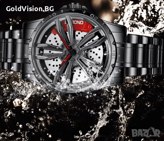 BINBOND Wheel Black Red – мъжки спортен часовник с въртяща джанта, снимка 4 - Мъжки - 54247469