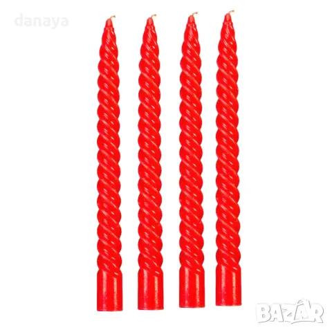 5395 Комплект спираловидни червени коледни свещи, 4 броя, снимка 2 - Декорация за дома - 47800119