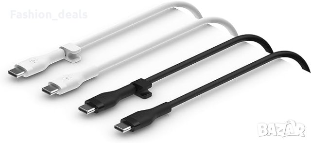 Нови Belkin 2 броя силиконови USB C кабели за зареждане черен и бял телефон Samsung Galaxy MacBook, снимка 1 - Друга електроника - 42415029