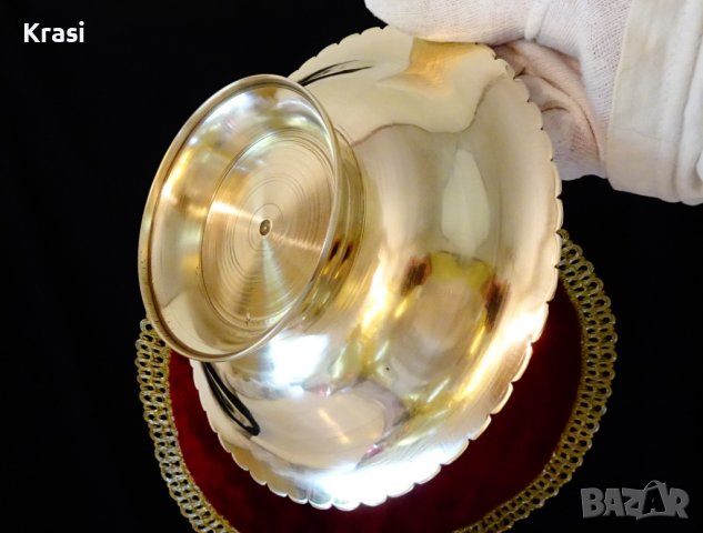 Висока бронзова фруктиера Паун,клетъчен емайл. , снимка 2 - Антикварни и старинни предмети - 38459919