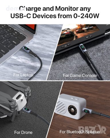 SOOPII USB 4 кабел с LED дисплей, Поддържа 8K видео, 40 Gbps трансфер на данни, 240 W, снимка 8 - Кабели и адаптери - 42284699