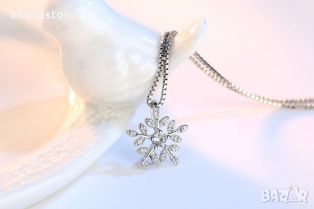 Сребърно колие - Снежинка Код: K109, снимка 2 - Колиета, медальони, синджири - 30665353