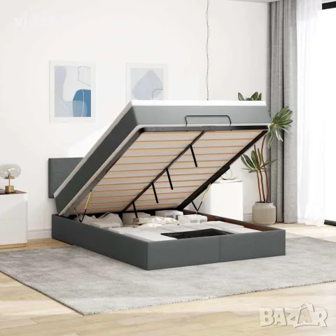 vidaXL Османска легло с матрак и LED, тъмносиво, 140x200 см, плат, снимка 2 - Спални и легла - 56147017