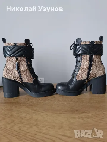 Оригинални дамски боти Gucci Jumbo GG Canvas Leather Boots, снимка 5 - Дамски боти - 55804964