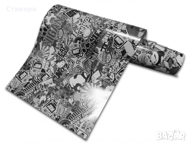 БОМБ стикер BOMB 150х50см JDM руло ЧЕРНО БЯЛО , снимка 4 - Аксесоари и консумативи - 30335568