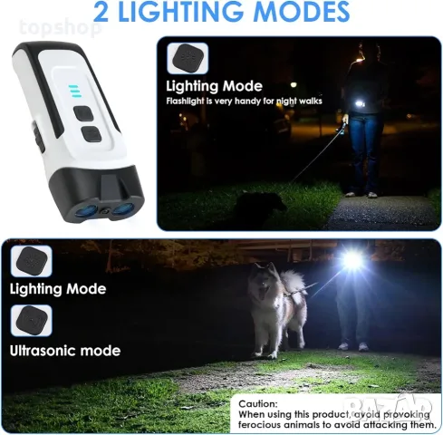 Преносим презареждащ се ултразвуков кучегон (LY-8063) с 2 предавателя и LED фенерче  , снимка 2 - За кучета - 55872996