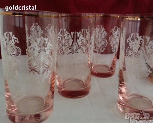 Ретро  чаши розово стъкло и златен кант , снимка 5 - Антикварни и старинни предмети - 19837565