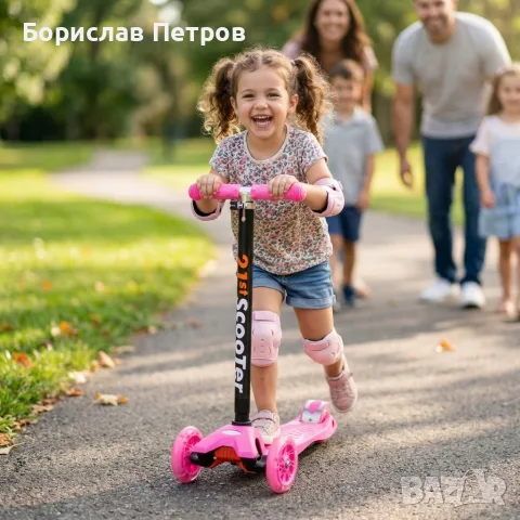 Детска сгъваема тротинетка 21st Scooter със светещи силиконови колела, розова, снимка 2 - Скутери и тротинетки - 55973483