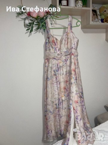 Разкошна нова нежна елегантна дълга рокля фрорален принт нежни цветя висока талия цепка, снимка 6 - Рокли - 42038079
