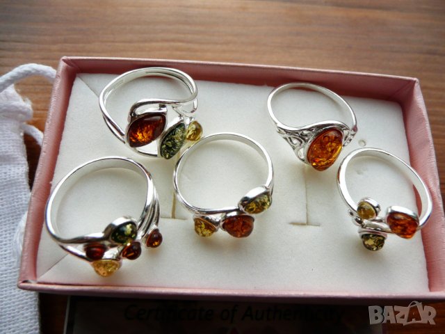 Сребърни пръстени с кехлибар 18мм и 20мм , снимка 4 - Пръстени - 42756474
