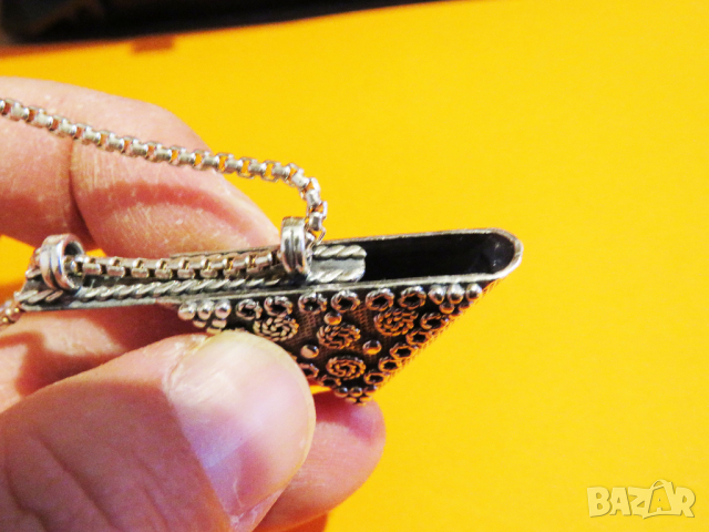 сребърен синджир с османска отваряща се сребърна муска с флорални мотиви, накит, амулет сребро, снимка 5 - Други - 36449729