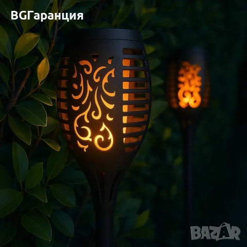 Соларна LED лампа с ефект на пламък, снимка 4 - Лед осветление - 52019275