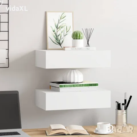 vidaXL Стенни рафтове с чекмеджета, 2 бр, бели, 40x23,5x10 см, МДФ, снимка 3 - Етажерки - 56146948