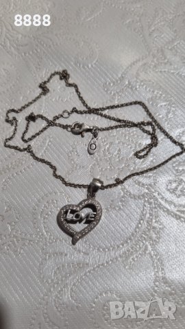 Сребърно колие Pandora с висулка сърце love , снимка 5 - Колиета, медальони, синджири - 44329281