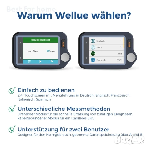 ЕКГ монитор Wellue Pulsebit EX, Bluetooth с iOS и Android приложение, снимка 4 - Уреди за диагностика - 51263620