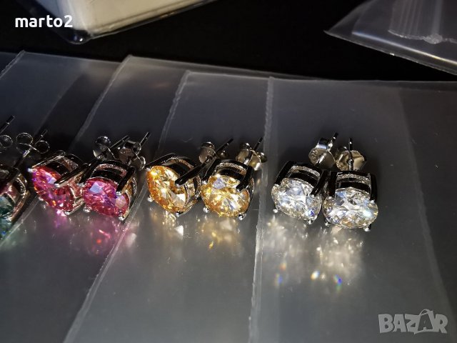 Сребърни Обеци с по 1 Карат Мойсанит-Розов, Жълт, Зелен, Сино-Зелен, Бял , снимка 7 - Обеци - 38762837