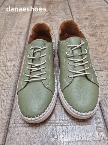 Дамски спортни обувки от естествена кожа в зелено , снимка 2 - Дамски ежедневни обувки - 53890498