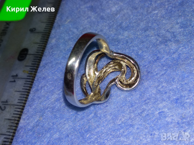 ВЕЛИКОЛЕПЕН АЖУРЕН ВИНТИДЖ АРТ СРЕБЪРЕН ПРЪСТЕН СРЕБРО 925 с БЯЛА ПОЗЛАТА БИЖУТЕРСКА ИЗРАБОТКА 43781, снимка 8 - Пръстени - 44664370